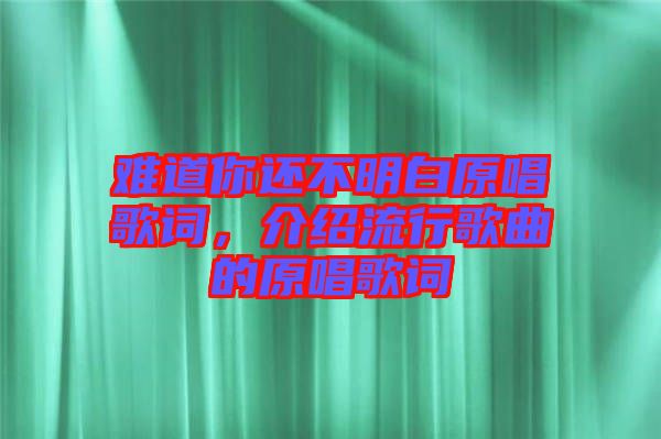 難道你還不明白原唱歌詞，介紹流行歌曲的原唱歌詞
