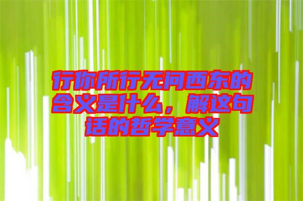 行你所行無問西東的含義是什么，解這句話的哲學意義