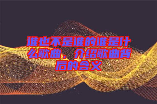 誰也不是誰的誰是什么歌曲，介紹歌曲背后的含義
