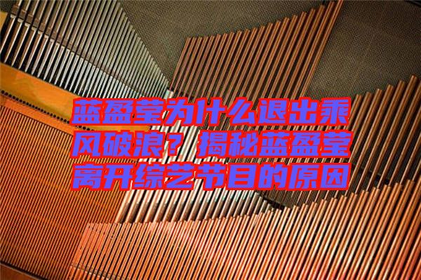 藍盈瑩為什么退出乘風破浪？揭秘藍盈瑩離開綜藝節目的原因