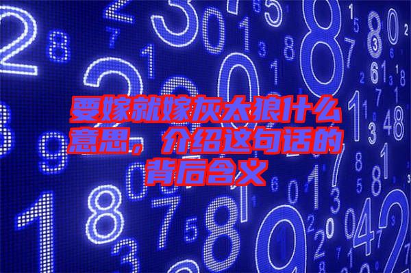 要嫁就嫁灰太狼什么意思，介紹這句話的背后含義